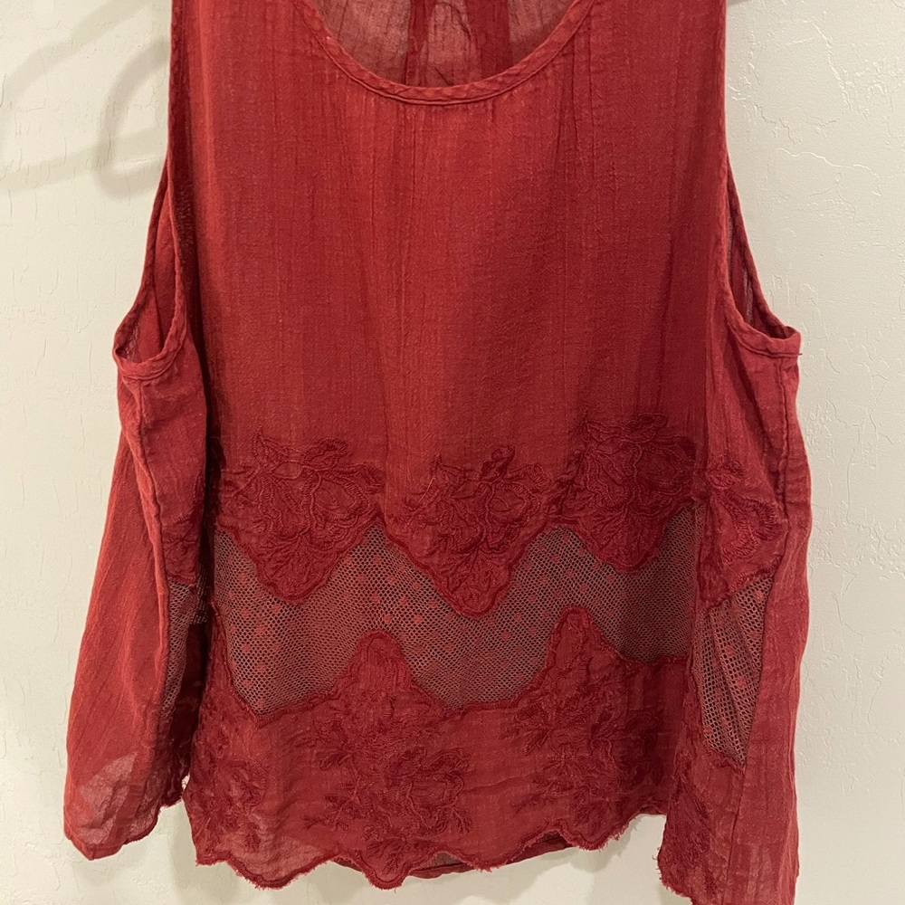 Burnt Red Lace/Linen Top